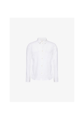 Mens Belier Brand-Embroidery Regular-Fit Linen Shirt