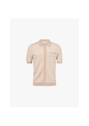 Mens Belier Block Print Short-Sleeves Wool Shirt