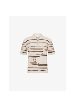 Mens Bottega Veneta Graphic-Embroidered Cotton and Linen-Blend Polo Shirt