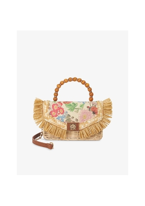 Womens Dune Blooms Floral-Print Raffia Top-Handle Bag