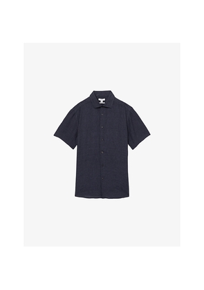 Mens Reiss Holiday Square-Collar Short-Sleeve Linen Shirt
