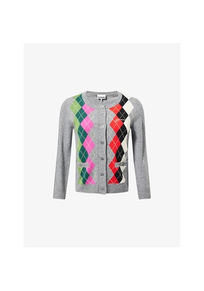 Womens Ganni Rhombus-Print Round-Neck Wool and Cashmere Cardigan