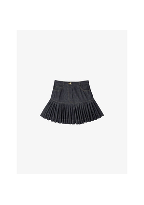 Womens Sandro Ruffle-Hem Side-Pocket Denim Mini Skirt