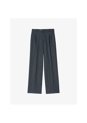 Womens Sandro Striped Straight-Leg Mid-Rise Stretch-Woven Trousers