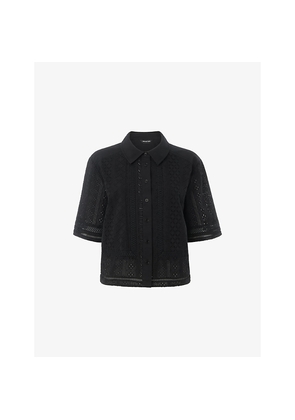 Womens Whistles Broderie Short-Sleeve Button-Down Cotton Shirt