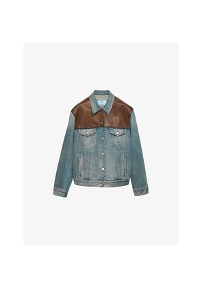 Womens Prada Logo-Embellished Denim and Leather Blouson Jacket