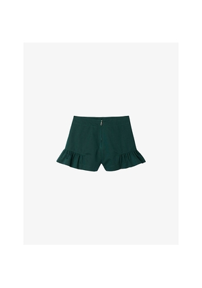 Womens Sandro Zip-Up Ruffle-Hem Cotton Shorts