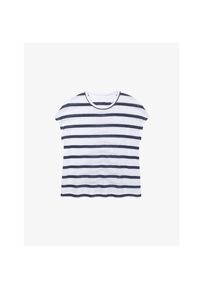 Womens The White Company Stripe-Print Button-Back Linen-Jersey Top
