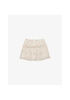 Womens Prada Floral-Print Cotton and Linen Mini Skirt