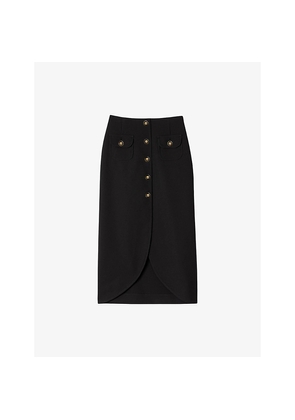 Womens Sandro Button-Down High-Rise Stretch-Woven Midi Skirt