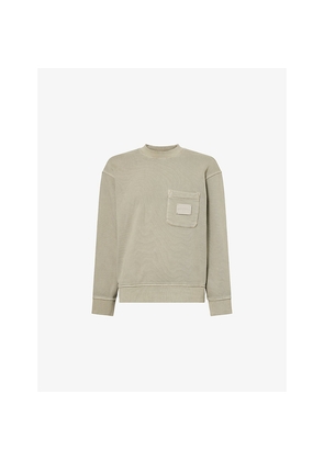 Mens Emporio Armani Logo-Embroidered Patch-Pocket Cotton-Jersey Sweatshirt