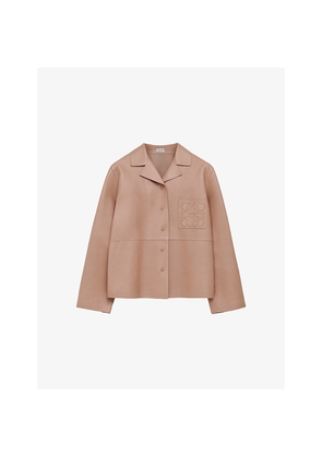 Womens Loewe Anagram-Pocket Long-Sleeve Leather Shirt