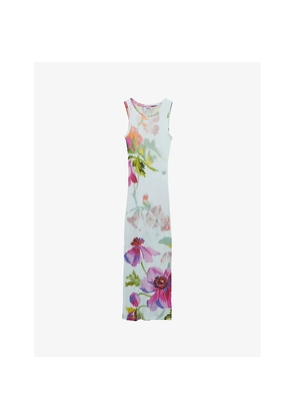 Womens Loewe Blurred Floral-Print Sleeveless Silk-Blend Maxi Dress