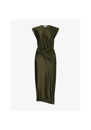 Womens Rabanne Draped Cap-Sleeves Stretch-Woven Midi Dress