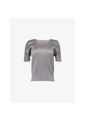 Womens Pleats Please Issey Miyake Round-Neck Pleated Knitted T-Shirt