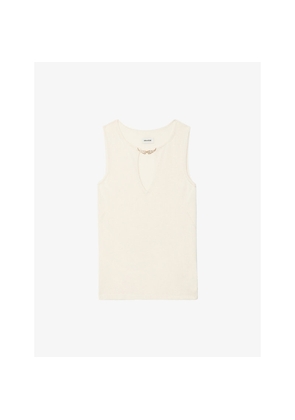 Womens Zadig&Voltaire Sayani Wing-Embellished Sleeveless Cotton-Blend Top