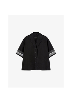 Womens Joseph Leopold Embroidered-Stripe Short-Sleeve Cotton and Silk-Blend Blouse