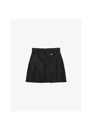 Womens Prada Re-Nylon Pleated Logo-Plaque Woven Mini Skirt