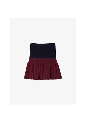 Womens Sandro Two-Tone Pleated Knitted Mini Skirt