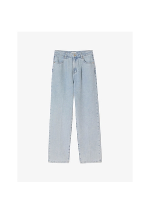 Womens Sandro Straight-Leg Faded-Wash Denim Jeans