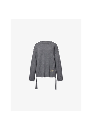 Womens Ganni Round-Neck Brand-Patch Wool-Blend Jumper