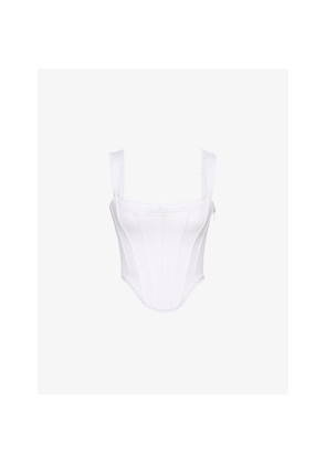 Womens House of CB Adina Scalloped-Trim Stretch-Cotton Corset Top