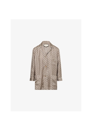 Womens Gucci Gg Monogram Print Silk Shirt