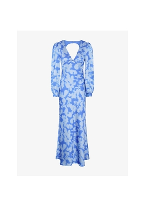 Womens Omnes Francoise V-Neck Floral-Print Satin Maxi Dress