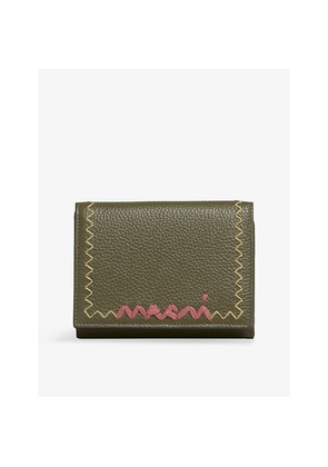 Womens Marni Embroidered-Logo Tri-Fold Leather Wallet