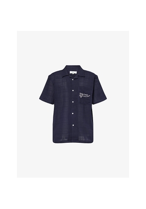 Mens Palmes Embroidered-Log Semi-Sheer Cotton Shirt
