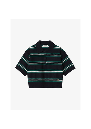 Womens Sandro Stripe Polo-Neck Knitted Top