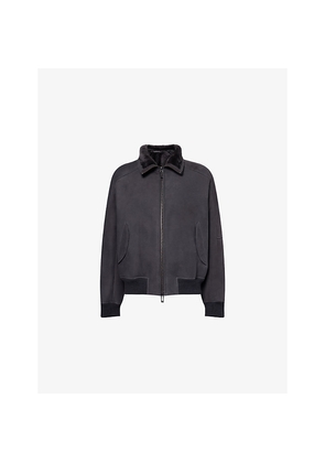 Mens Emporio Armani Raglan-Sleeve Shearling Leather Jacket