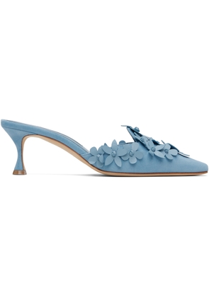 Manolo Blahnik Blue Harnes Mules