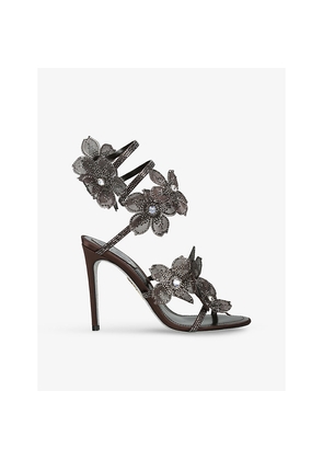 Womens Rene Caovilla Floral Cleo 105 Satin Heeled Sandals