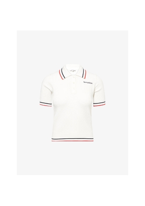 Womens Sporty & Rich Serif Logo Mini Cable-Knit Polo Shirt