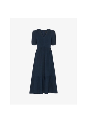 Womens Whistles V-Neck Short-Sleeve Textured Cotton Midi Dress