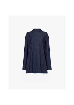 Womens Dries Van Noten Bow-Embellished Relaxed-Fit Denim Blouse