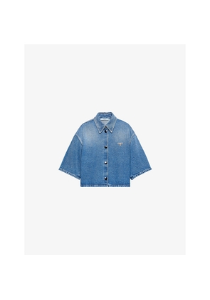 Womens Prada Triangle-Logo Cropped Denim Shirt