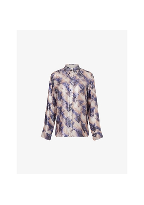 Womens Dries Van Noten Sequin Curved-Hem Woven Shirt