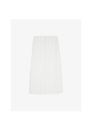 Womens The Kooples Lace-Embroidered Button-Down Woven Midi Skirt