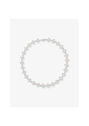 Mens Darkai Clover 18ct White Gold-Plated Stainless-Steel, Brass and Diamond Stone Necklace