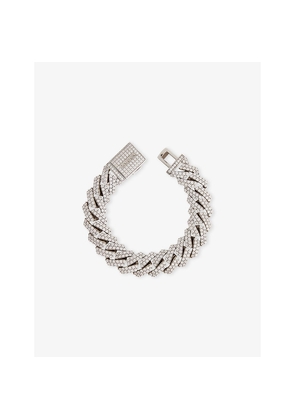 Mens Darkai White 18ct White Gold-Plated Stainless-Steel, Brass and Pavé-Stone Bracelet