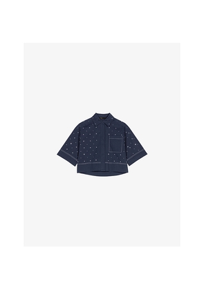Womens Maje Stud-Embellished Cropped Stretch Cotton-Blend Shirt