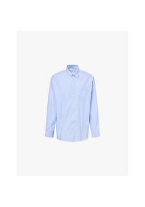 Womens Sporty & Rich Embroidered-Logo Striped Cotton Shirt