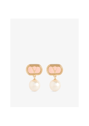 Womens Valentino Garavani Ovalette Metal and Swarovski Pearl Earrings