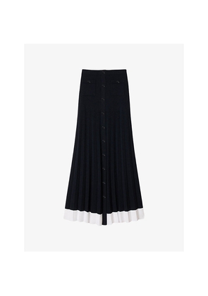 Womens Sandro Contrast-Hem Button-Down Knitted Maxi Skirt
