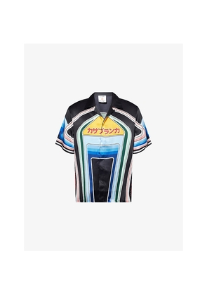 Mens Casablanca Cuban-Collar Graphic-Pattern Silk Shirt