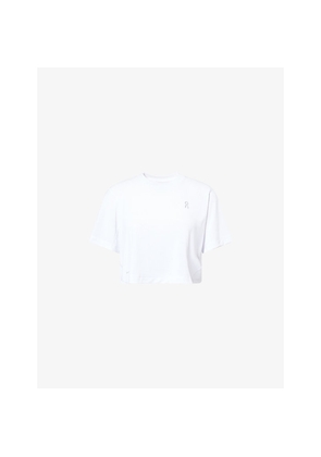 Womens On Traint Cropped Logo-Print Woven Top