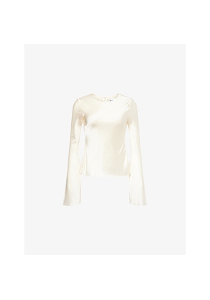 Womens Ganni Bell-Sleeves Curved-Neckline Satin Blouse