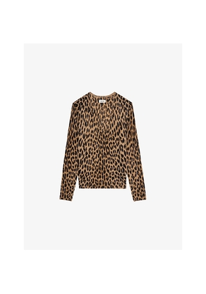 Womens Zadig&Voltaire Rivy V-Neck Leopard-Print Cashmere Jumper